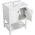 thumbnail image 4 of 24" Bathroom Vanity,Wood Cabinet Basin Vessel and Sink Set,Ceramic Sink with Pre-Drilled Fauce Holes,Freestanding Storage Cabinet with Doors and Open Shelf,4" faucet will fit this product(not include), 4 of 7