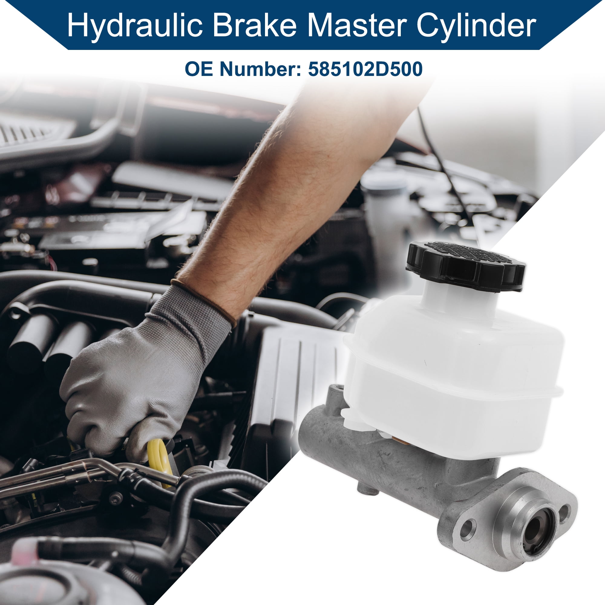 Unique Bargains No.585102D500 Brake Master Cylinder with Reservoir for Hyundai Elantra 2001-2003 Engine Compartment Hydraulic Master Cylinder Durable Aluminum Alloy Plastic 1 Pc Silver Tone White