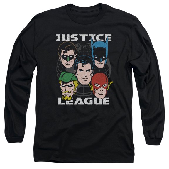 JLA Justice League Head Of States Long Sleeve Adult 18/1 T-Shirt Black