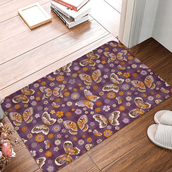 Front Door Mat Indoor Outdoor Outside Entrance - 16*24in Washable Buffalo Plaid Butterflys Thin Bathroom Rugs Fit Under Door, Bath Rugs for Bathroom, Kitchen Rugs Mats for Floor