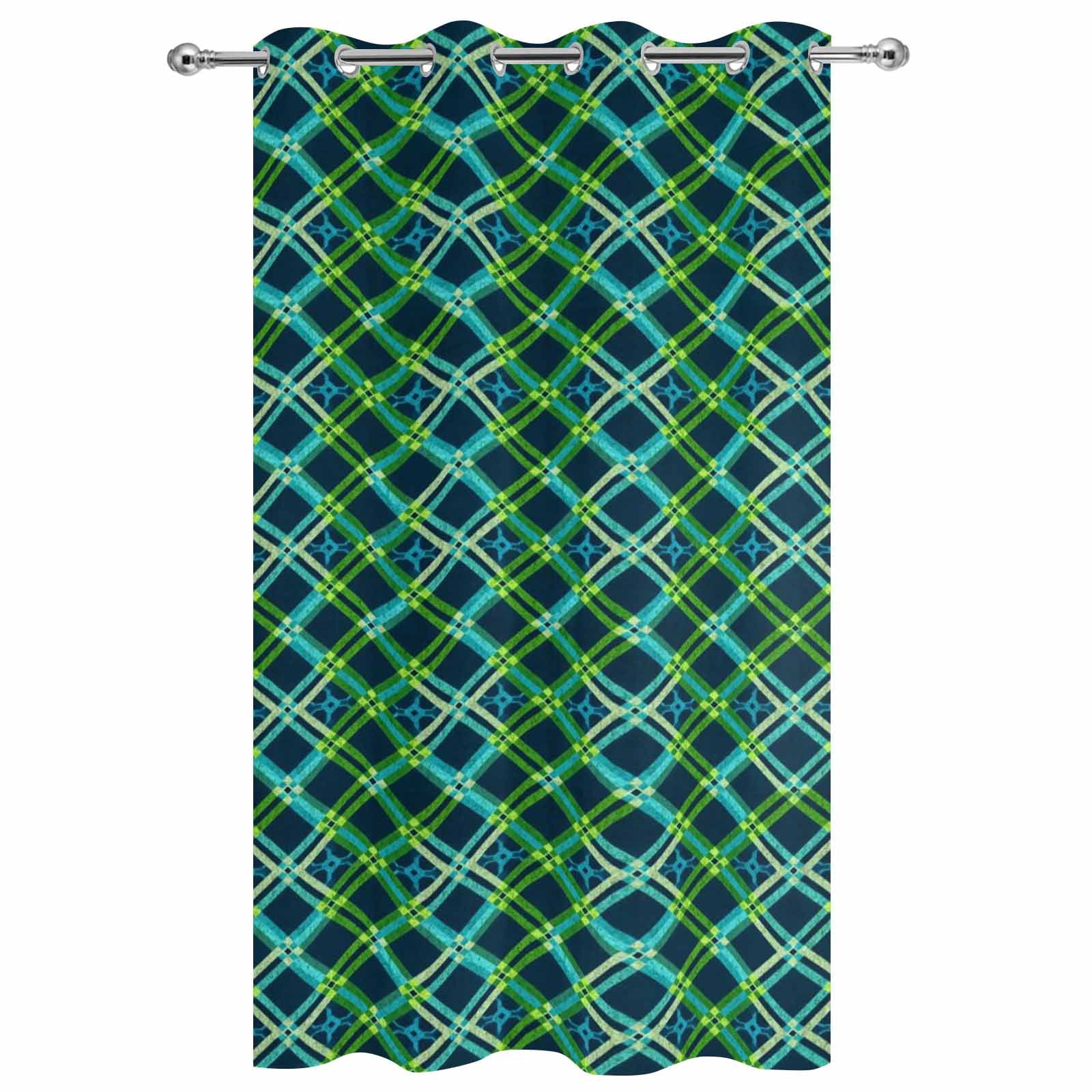 Outdoor Curtains for Patio Waterproof, Vintage Green Windproof Pravicy Outside Porch Blackout Curtain, Geometric Tartan Plaid Ethnic Farmhouse Sun Blocking Grommets Curtains for Cabana 54"x108"