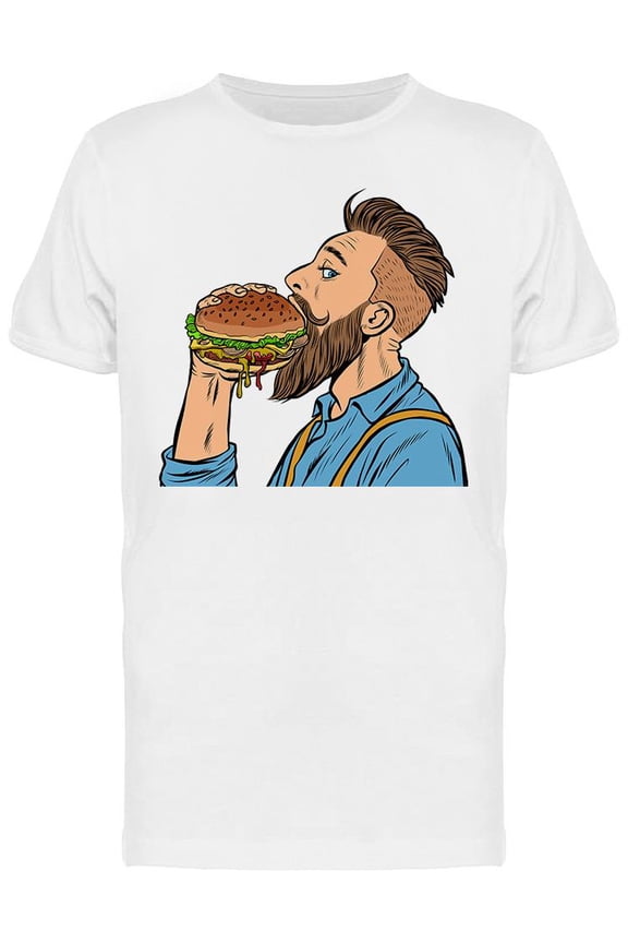 Hipster Man Eating Burger T-Shirt Men -Image by Shutterstock, Male XX-Large