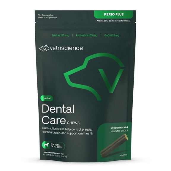 VetriScience Dental Care Chew Sticks for Dogs, Chicken Liver Flavor, 30 Count Bag