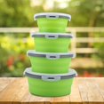 thumbnail image 3 of ZOUSSIQI 4pcs/ Set Round Silicone Safe Durable Foldable Lunch Box Bento Tableware(Green) JU316-53075, 3 of 13