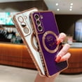 thumbnail image 3 of for Samsung Galaxy S21 FE 5G Magnetic Case Compatible with MagSafe Cute Rose Flower Case Luxury Plating Camera Lens Cover Shockproof Soft Bumper S21 FE Case 6.4" for Women Men (Deep Purple), 3 of 10