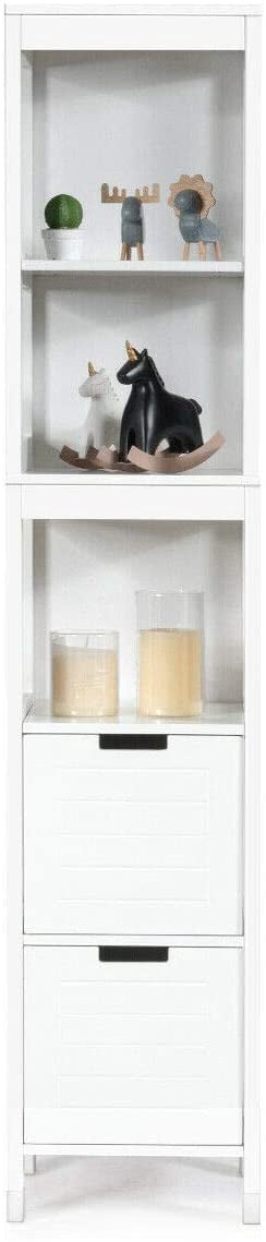 Giantex Adjustable Bathroom 3-Shelves and 2-Drawers Free Standing Cabinet, White