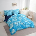 thumbnail image 3 of Feelyou Blue Flower Teen Bedding Comforter Set 7 Pieces, Fashion Ink Floral Full Bedding Set, Shamrock Groovy Blossoms Reversible Fitted Sheet Flat Sheet, Lightweight Room Decor, 3 of 8