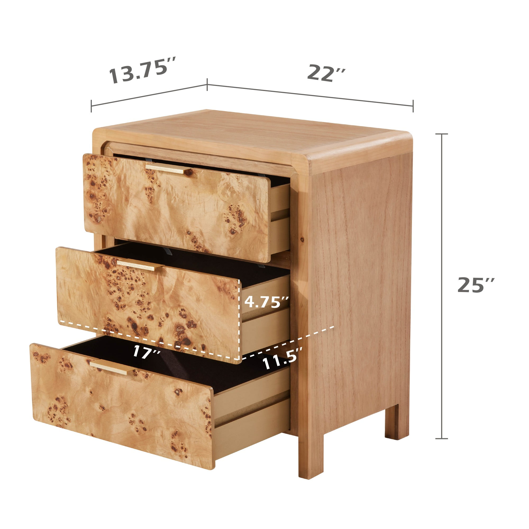 COZAYH 3 Drawer Dresser Natural Boho Solid Wood, 17” x 11.5” x 4.75”, 31.5 lb