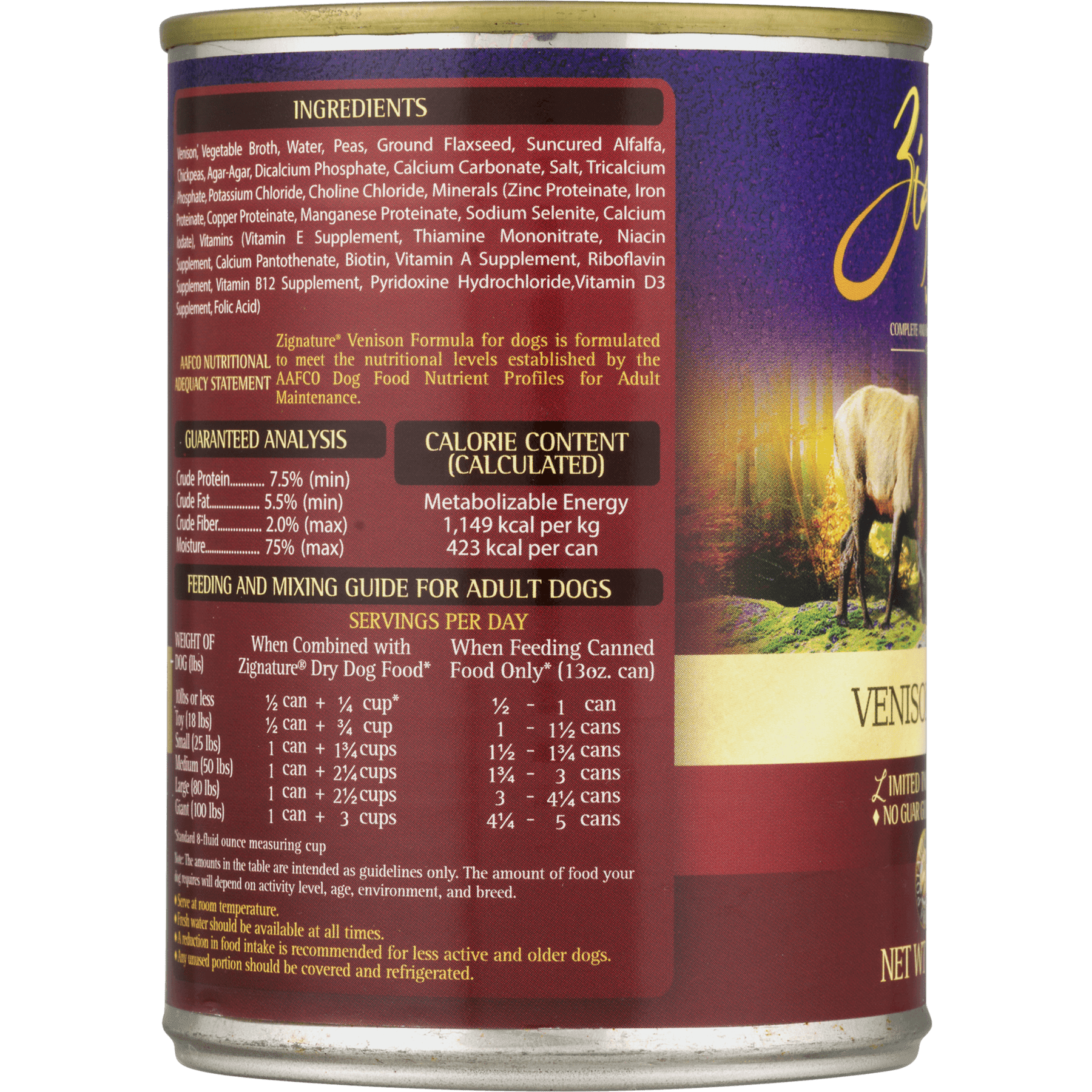 zignature venison canned dog food