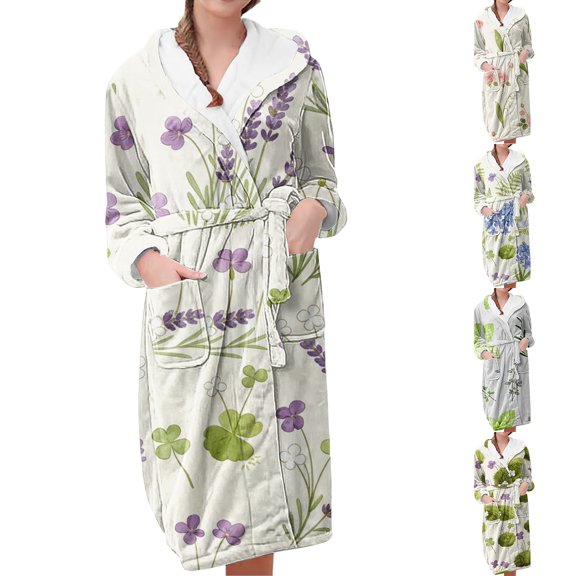 siminsem Women‘s Sleeping Robe Plant Print Floral Kimono Robe Lightweight Sleepwear Casual Loungewear Long Dressing Gown Soft Breathable Bathrobe Spring Summer Nightgown, Colorful,L