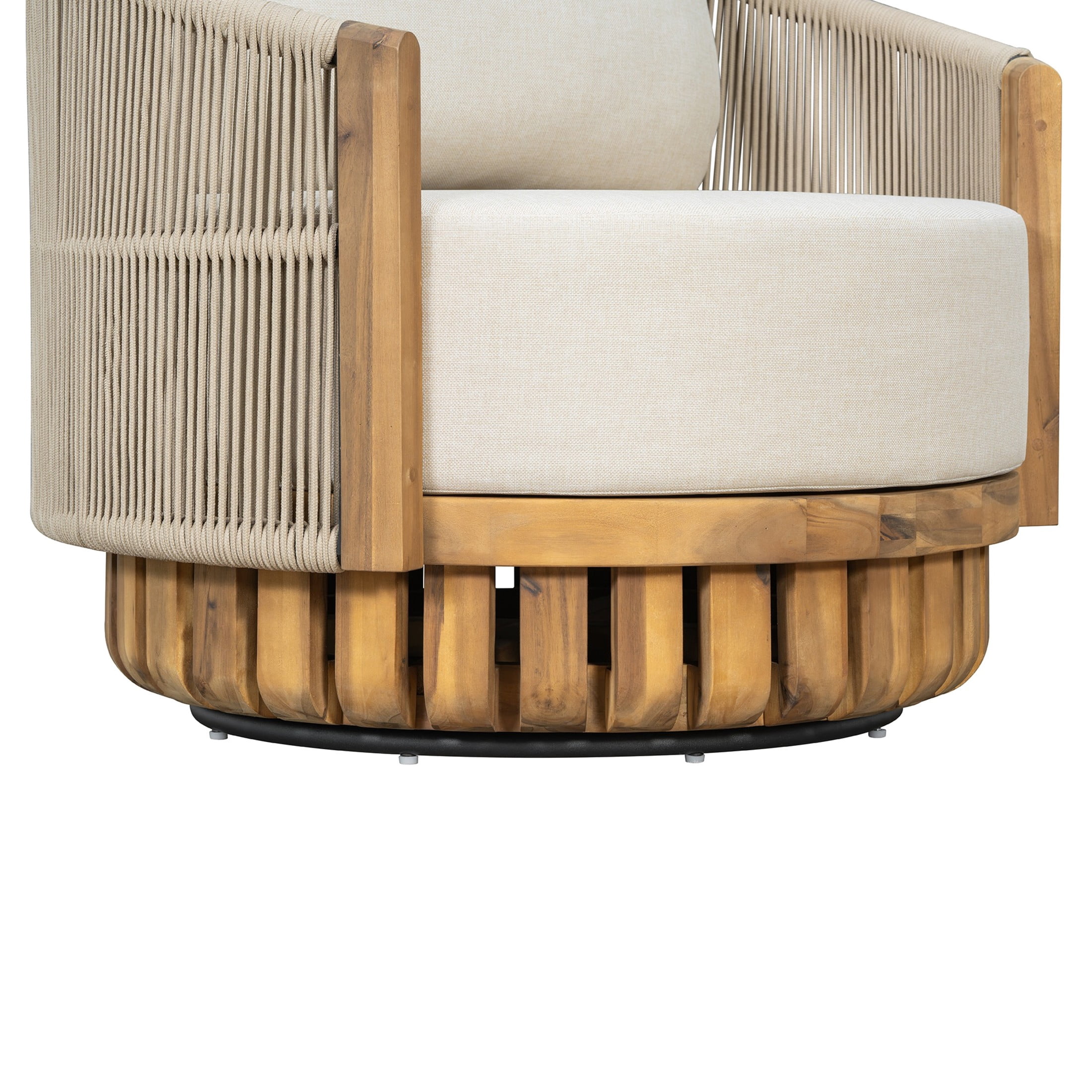 Christopher Knight Home 360° Swivel Patio Lounge Chair, Acacia Wood Frame with Rope Accents, Beige+Teak