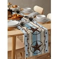 thumbnail image 6 of Country Star Blue Table Runner Cotton Linen 48 Inch Holiday Dresser Scarves, Farmhouse Western Texas Star Barn Tablerunner for Kitchen Coffee Dining Bedroom Living Room Dinner Scarf Décor 13''x48'', 6 of 9