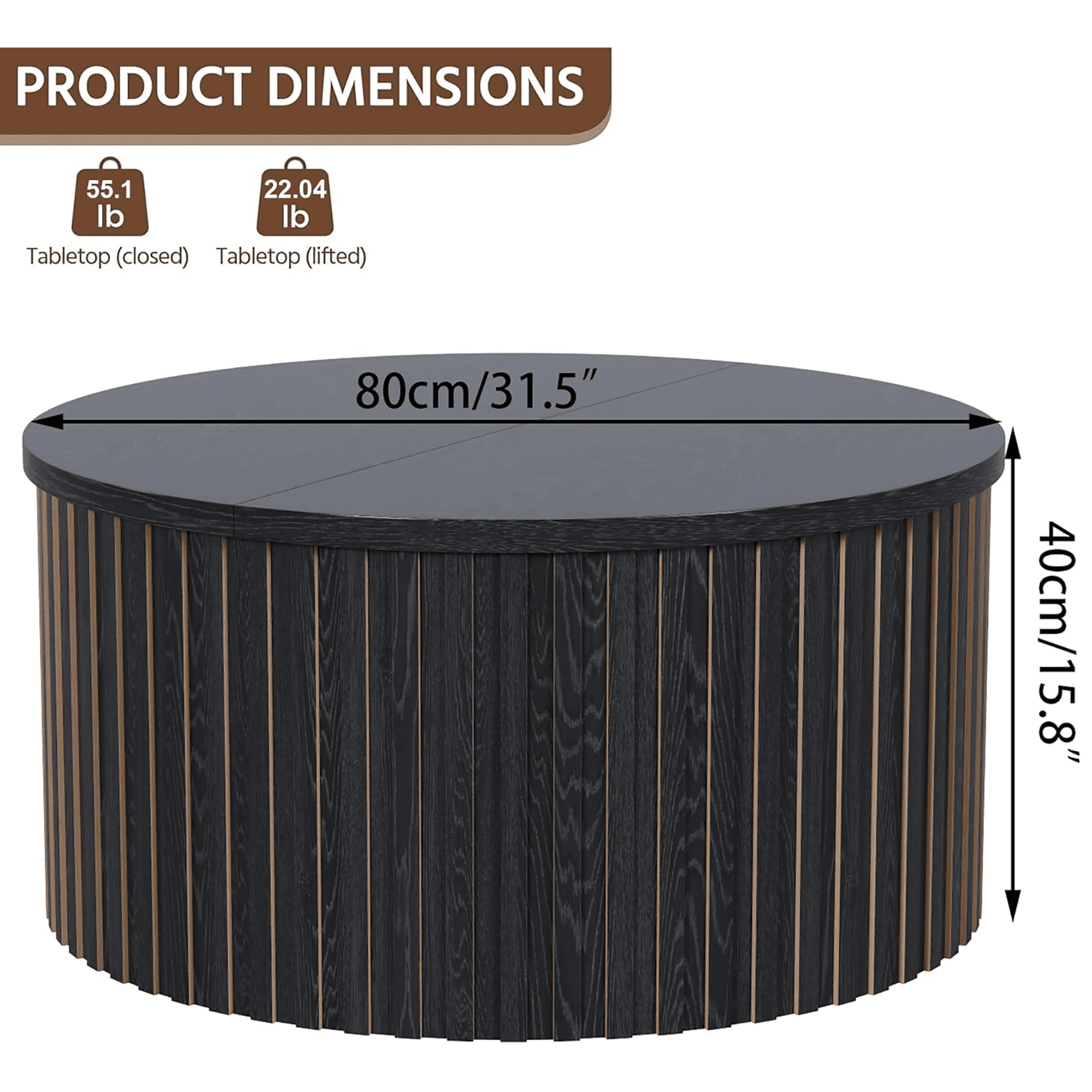 Oubayajia Round Coffee Table, Lift Top Coffee Table with Storage, Black