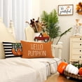 thumbnail image 5 of Fall Decorative Throw Pillow Covers 12 x 20 Inch Set of 4, Stripes Hello Pumpkin Happy Fall Decor Outdoor Farmhouse Pillow Cases for Home Couch (Orange Color) G338-12, 5 of 6