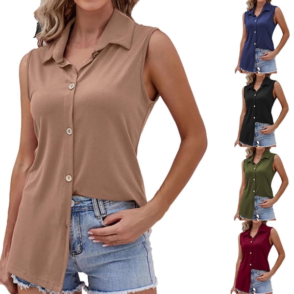 Htigea Women's Denim Tank Top V Neck Button Down Collared Sleeveless Shirts Casual Blouse Tops Fall Savings Army Green,2XL