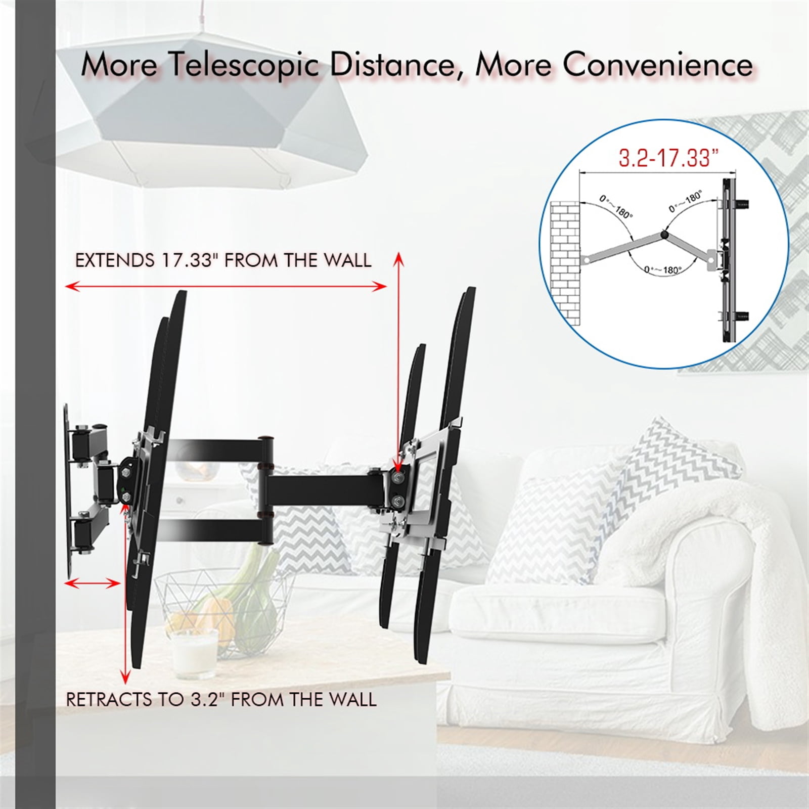 UWR-Nite TV Wall Mount Swivel and Tilt for Most 32-65 Inch TV, TV Mount Perfect Center Design, Full Motion TV Mount Bracket with Articulating Arm up to VESA 400x400mm, 77 lbs