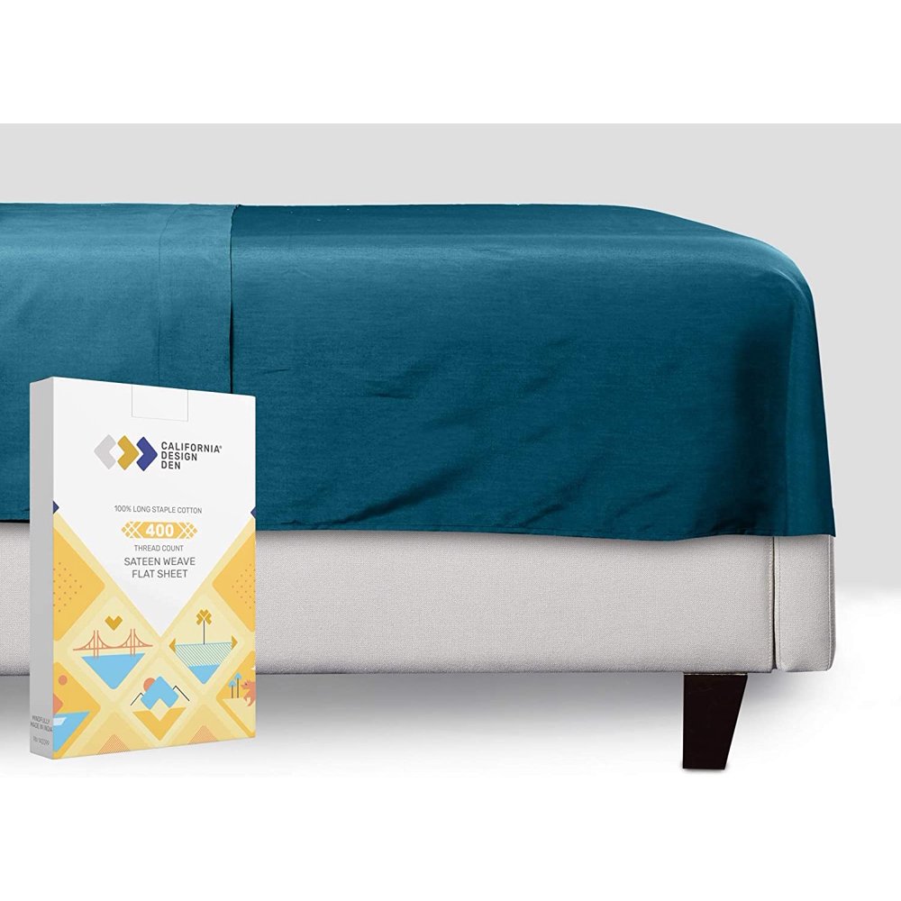 Solid Flat Sheet Twin Size 1 Piece Peacock Blue Top Sheet Only, 100 Natural Cotton 400 Thread