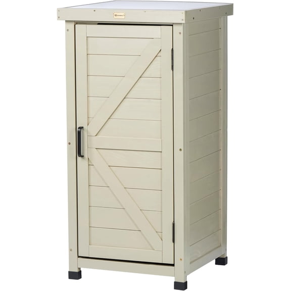 Outdoor Storage Cabinet, Potting Bench Table with Metal Tabletop & Shelves, Wooden Planting Workstation for Patio Garden, Weatherproof