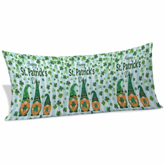St. Patrick's Day Body Pillow Covers 20"x54", Gnomes Shamrock Clovers Blue Stripes Soft Brushed Microfiber Breathable Throw Pillow Covers, Decorative Pillowcase with Zipper for Couch Sofa Bedroom