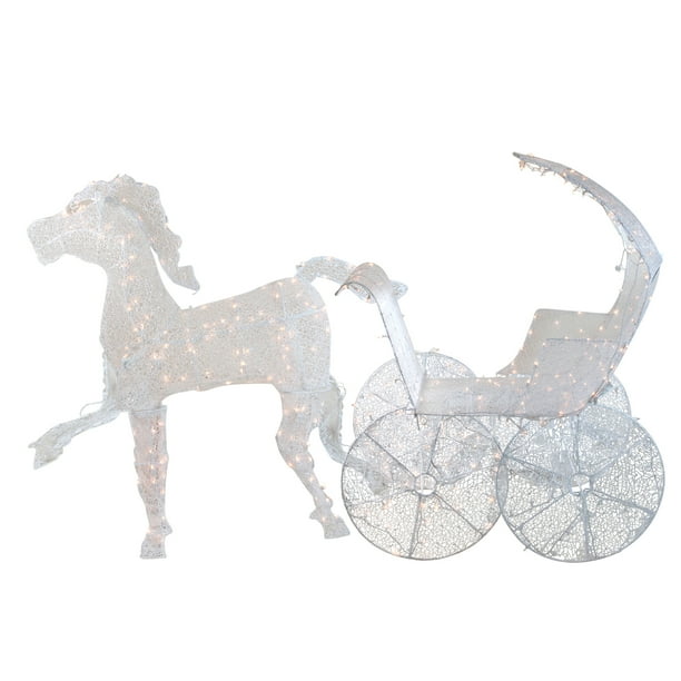 57" Lighted Crystal 3D Horse and Carriage Christmas Outdoor Decoration