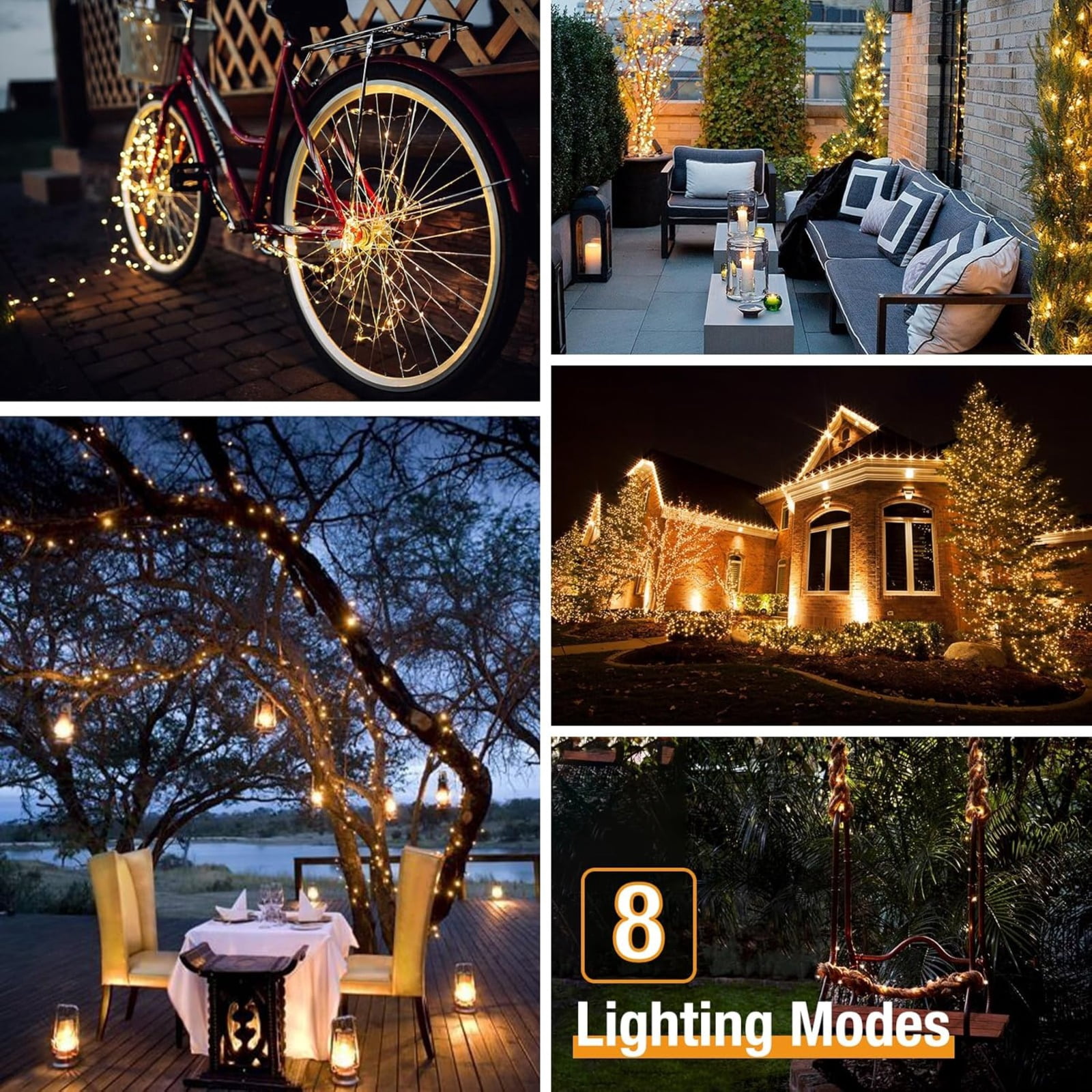 4 Pack Solar Fairy Lights, 40FT 120LED Outdoor String Lights with 8 Modes, Waterproof Copper Wire for Garden, Tree and Party Decor, Warm White