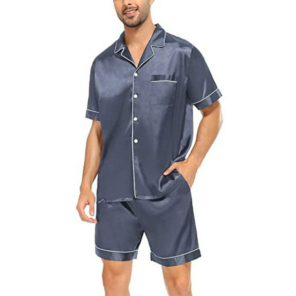 Men's Silk Pajama Set | Silky Satin | Short Sleeve Top and Shorts | Button Pajama Set