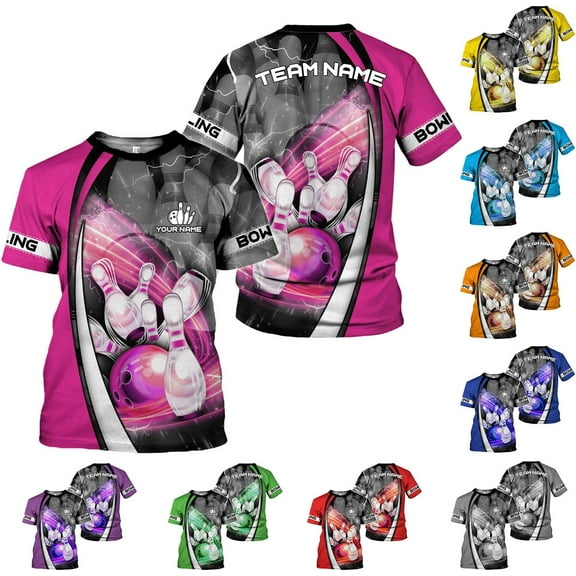 Custom Bowling Shirts, Personalized Name Bowling Shirts Unisex, Bowling Jerseys for Men & Women, Team Bowling Shirt Gift (Pink, S)