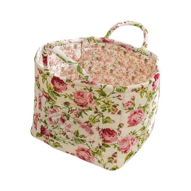 Cesta de almacenaje con estampado floral - Material de tela, duradera/ligera - para ropa/juguetes, salón/baño/dormitorio - Organizador decorativo, ahorra espacio