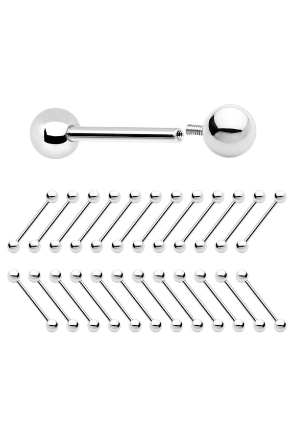 12 Pack Surgical Steel Internally Threaded Straight Barbells - 14ga or 16ga