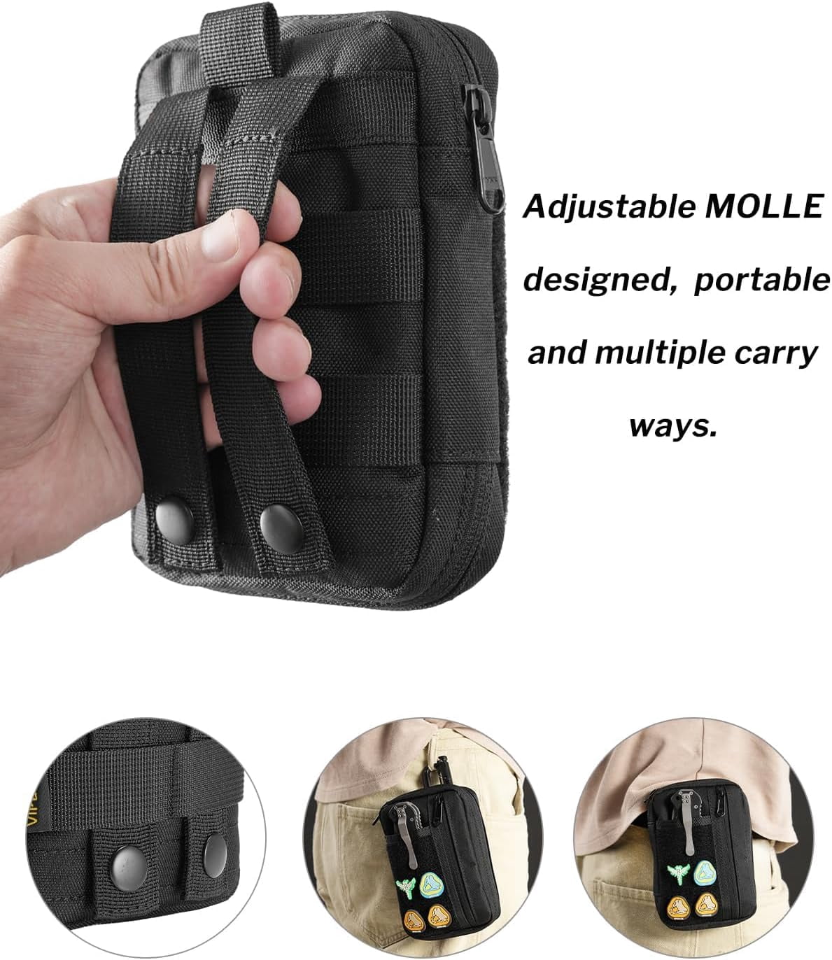 VIPERADE Molle Pouches Small EDC Pouch,Compact Belt Pouch for Men,EDC Pouch Pocket Organiser with Patches Area,Adjustable Molle Backpack Pack Pocket for Camping Bush Craft/Hiking/Traveling