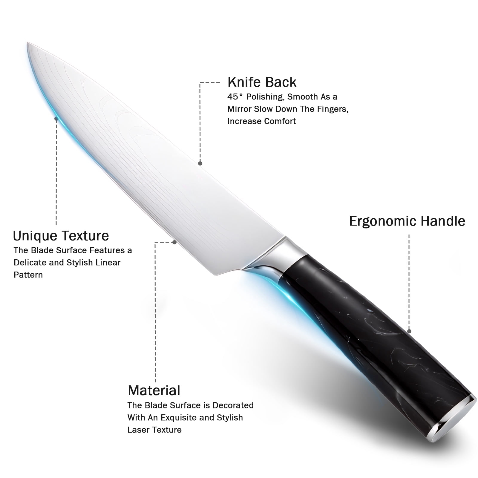Pechvin High-Carbon Steel Kitchen Knife with Ergonomic Resin Handle, Ultra Sharp V-Shaped Edge, Rustproof, Non-Porous & Healthy