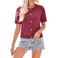 thumbnail image 2 of Womens Summer Short Sleeve Cardigan Cable Knit Cropped Button Down Crewneck Sweater Tops Claret L, 2 of 10