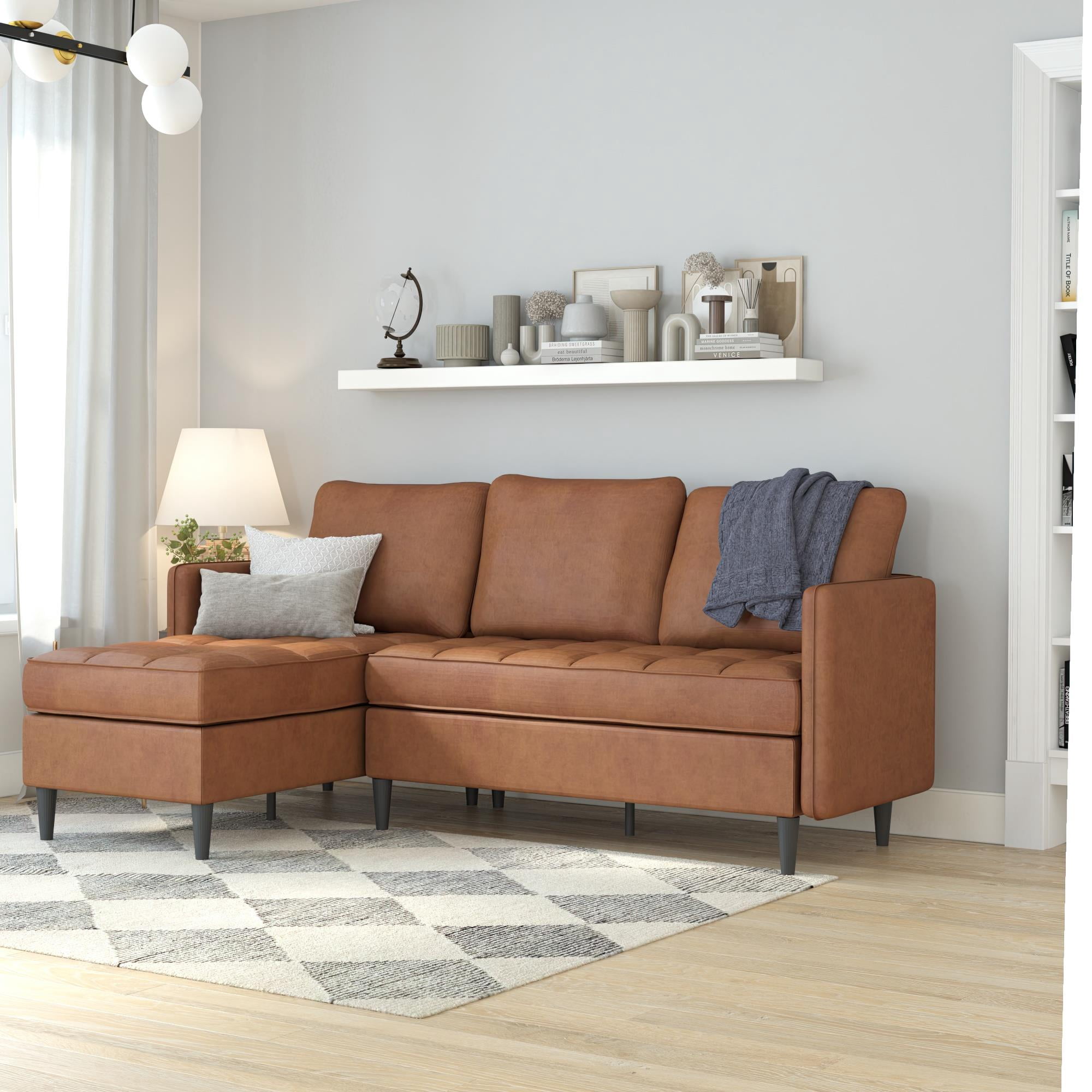 DHP Xandor Modular Sectional Sofa with Storage Chaise, Camel Faux Leather