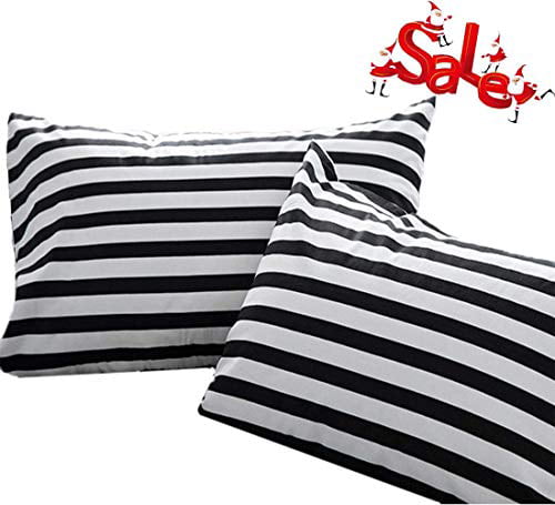 Wellboo Black Striped Pillowcases Queen Women Men Black and White Striped Pillow Cases Cotton Adults Teens Vertical Stripes Comforter Pillow Covers Black Striped Pillow Shams Envelope Closure 2 PCS 