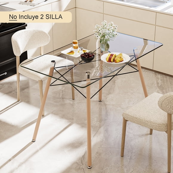 Mesa de Comedor FurnitureR Rectangular de Cristal para 4-6 Personas