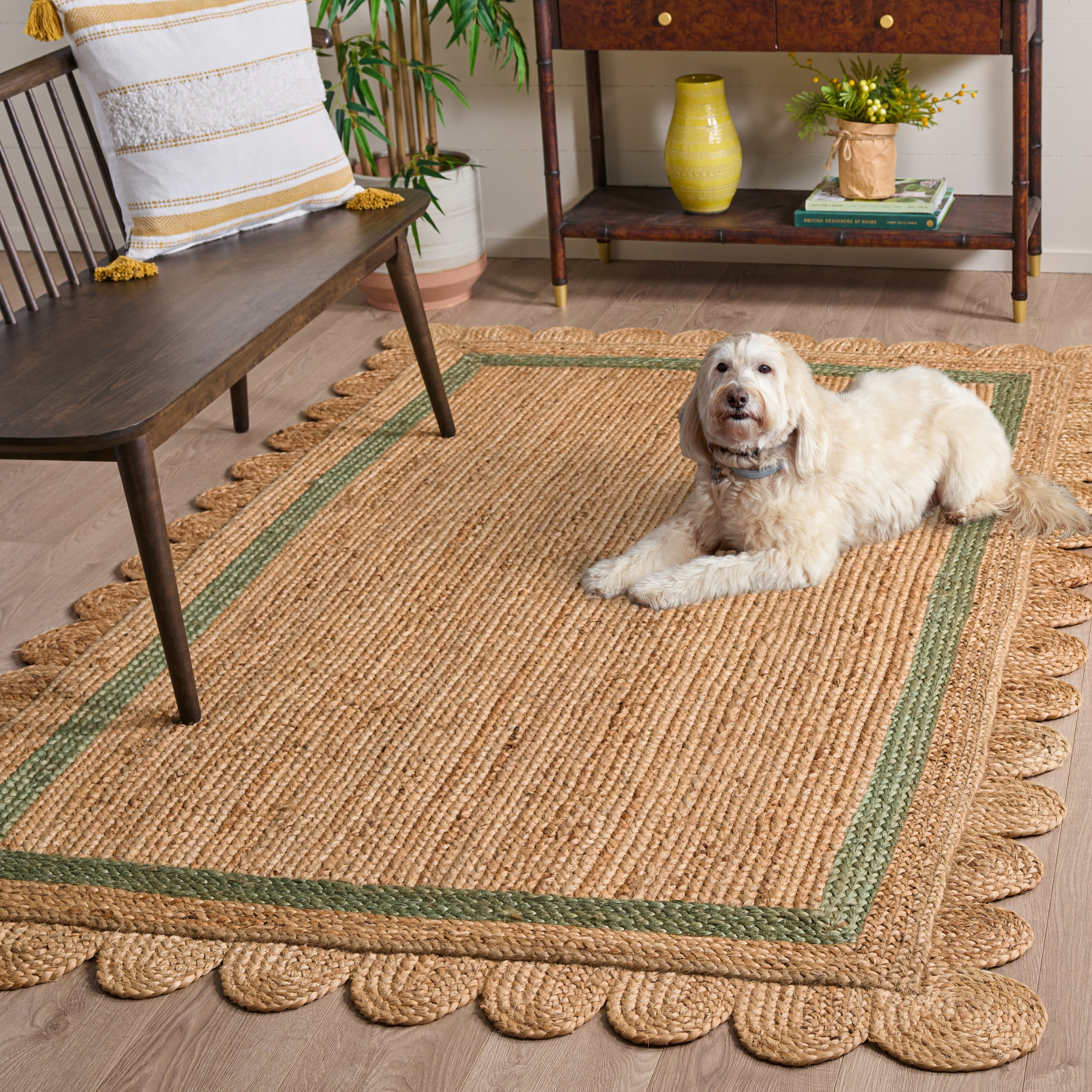 Safavieh Natural Fiber Archibald Bordered Area Rug, Natural/Light Green, 9' x 12'
