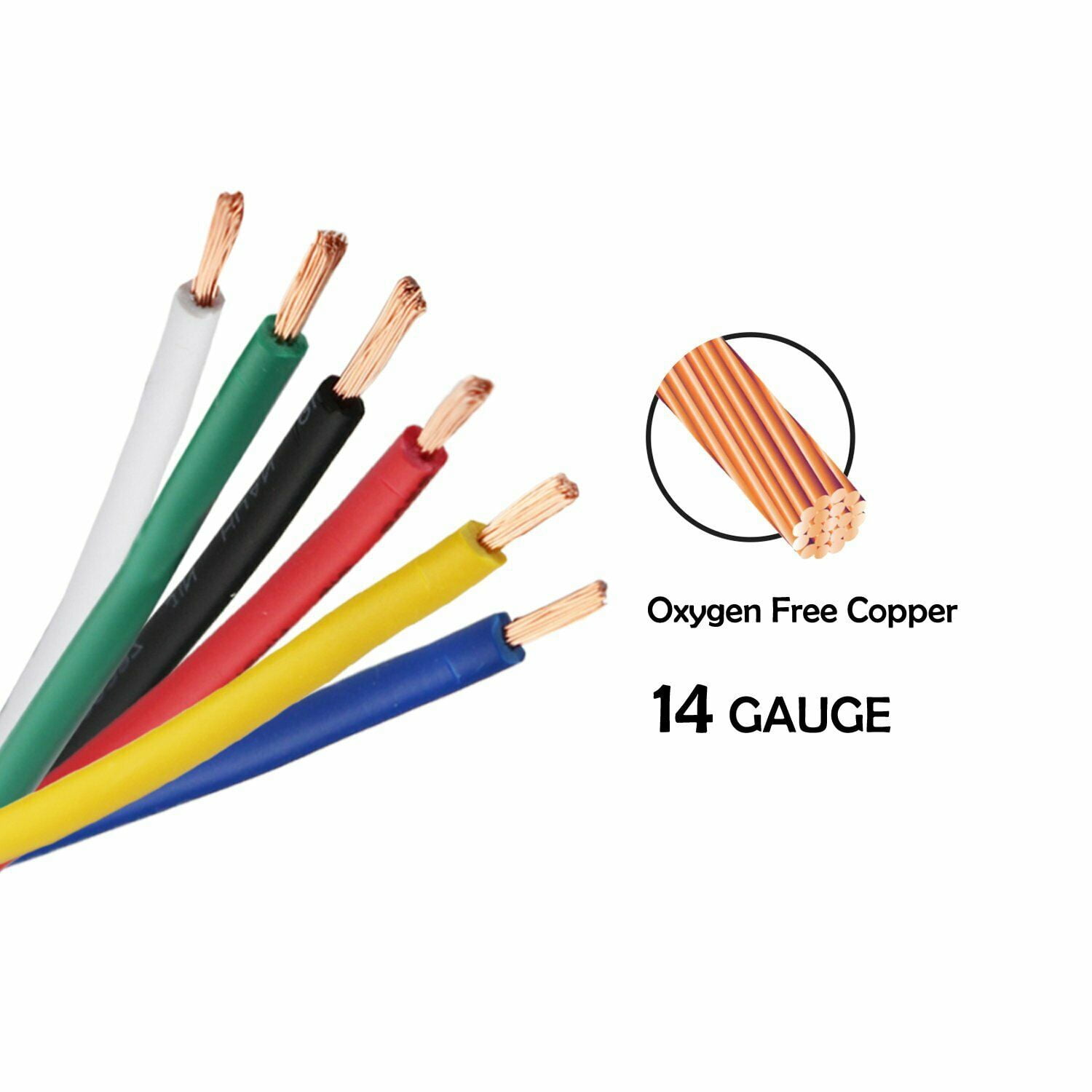 Oxygen Free Copper Power Wire 14 Gauge Auto Stranded Primary Cable Wiring 16ft/35ft/60ft/100ft/ ea 6color Set, Size: 60ft * 6Color, Red