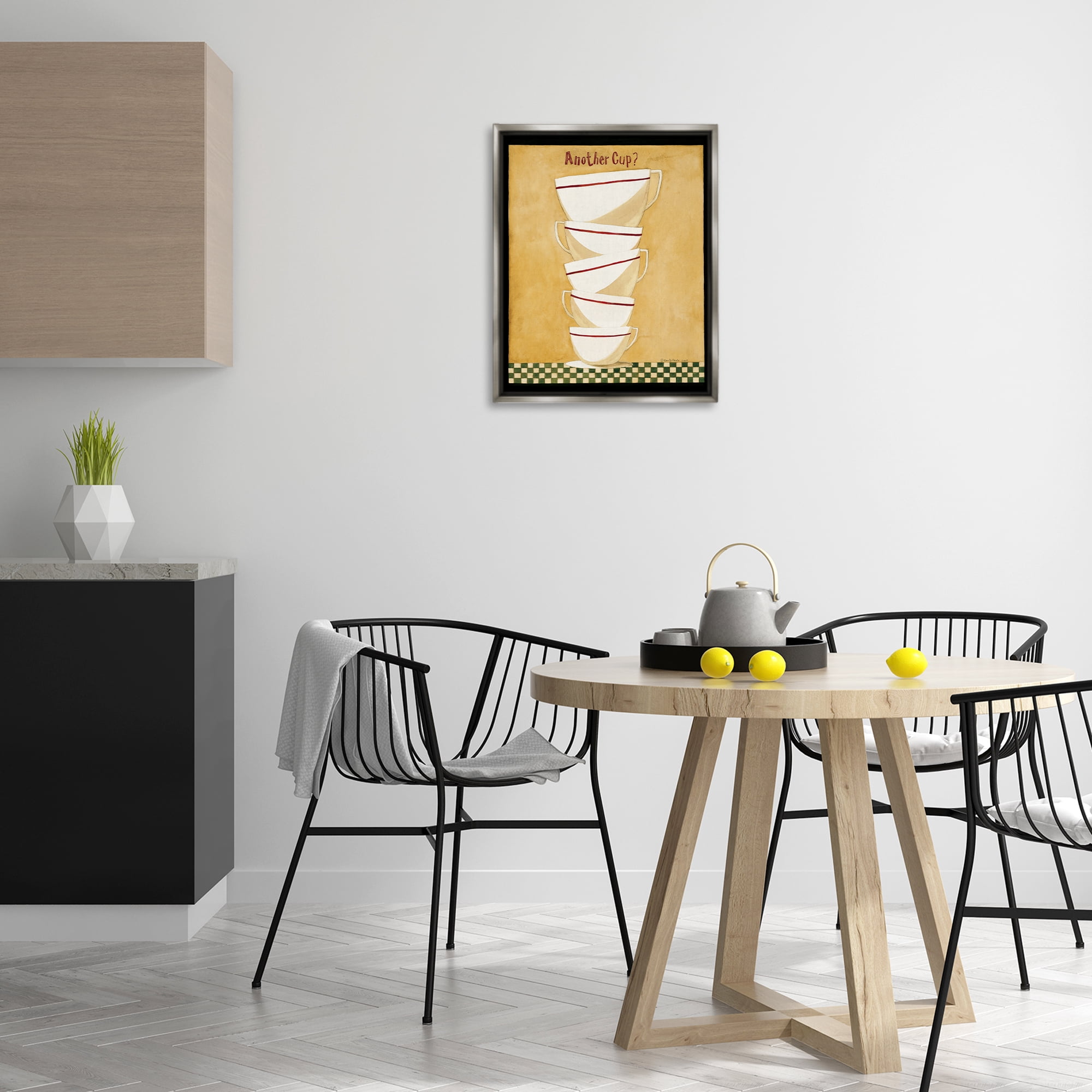 Stupell Industries Stacked Mug Collection Food & Beverage Painting Gray Floater Framed Art Print Wall Art, 17 x 21