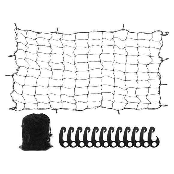 6' x 5' Heavy Duty Bungee Cargo Net Stretches to 12' x 10' -Latex Truck Bed Mesh with 12Pcs Free Adjustable Hooks for The Secure Carrying on Roof Luggage Rack,Cargo Carrier and Pickup Truck Bed