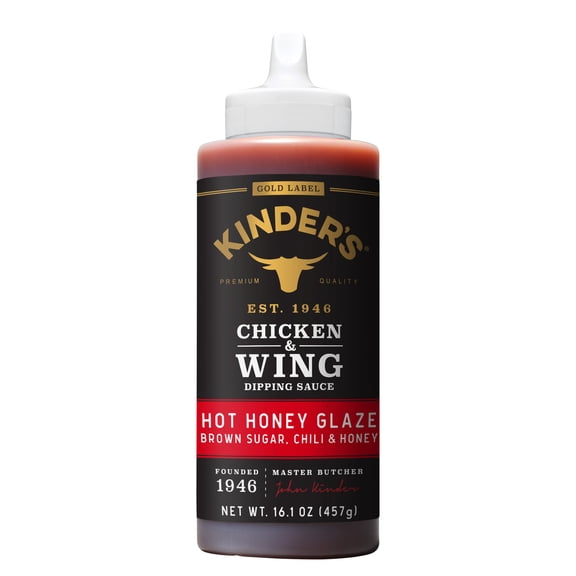 Kinder's Gold Label Hot Honey Glaze Dipping Sauce for Chicken and Wings, 16.1 oz Bottle
