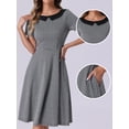 thumbnail image 2 of DARING DIVA Houndstooth Boat Neck Short Sleeve A-Line Dress XS Black, 2 of 6