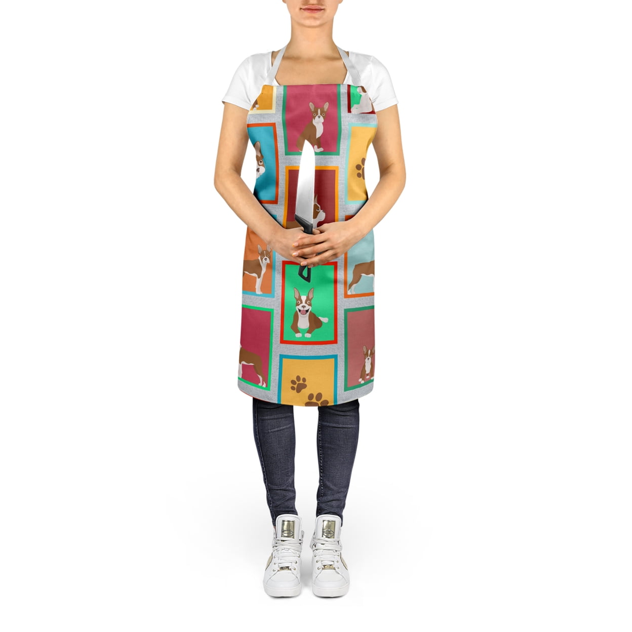 Lots of Red Boston Terrier Apron 27 in x 30 in