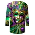 CCRFTGI Mardi Gras Dark Green Shirt Womens Carnival 3/4 Sleeve Crewneck CCRFTGI Mardi Gras Dark Green Shirt Womens Carnival 3/4 Sleeve Crewneck