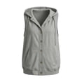 thumbnail image 5 of SSZMDLB Women Fall Winter Sleeveless Button Down Hooded Vest Plus Size Open Front Casual Solid Basic Layering Tops, Gray S, 5 of 5