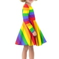 thumbnail image 2 of FKELYI Rainbow Stripes Long Sleeve Dress for Kids Stretchy Crew Neck Pleat Dress Comfortable Girls Dresses Size 11-12 Years Party Dress Novelty, 2 of 4