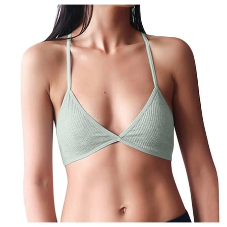 

TANGNADE Women Deep V Bralette Style Underwear Cup Wireless Lingerie Push Up Bra Green + M