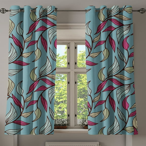 Ambesonne Grommet Curtain, , 50"x60", Cadet Blue and Cream