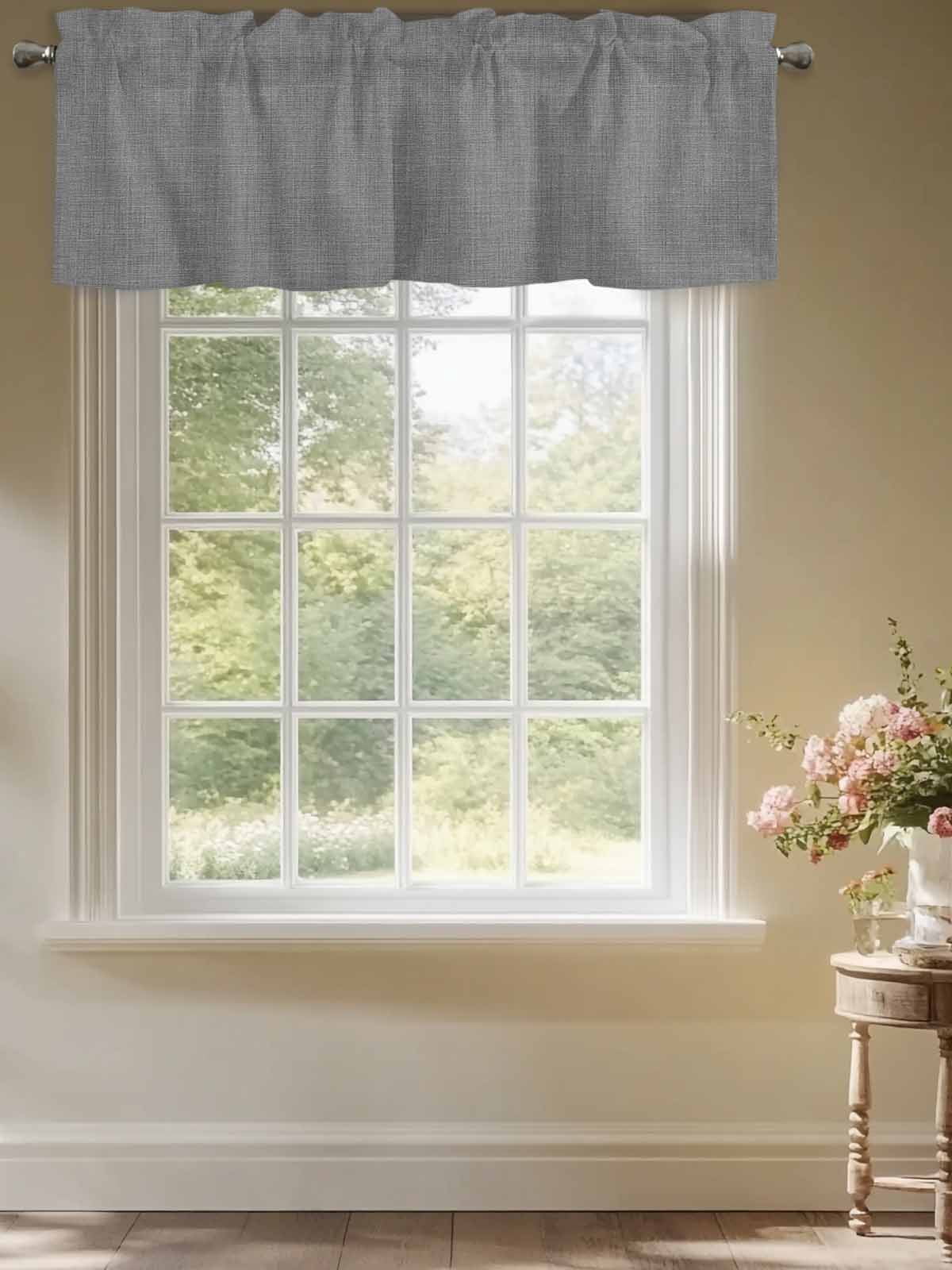 Valances for Windows Dark Grey Linen Rod Pocket Cafe Window Treatments Valance Curtains for Kitchen Bathroom Laundry Basement Windows 60"x18"