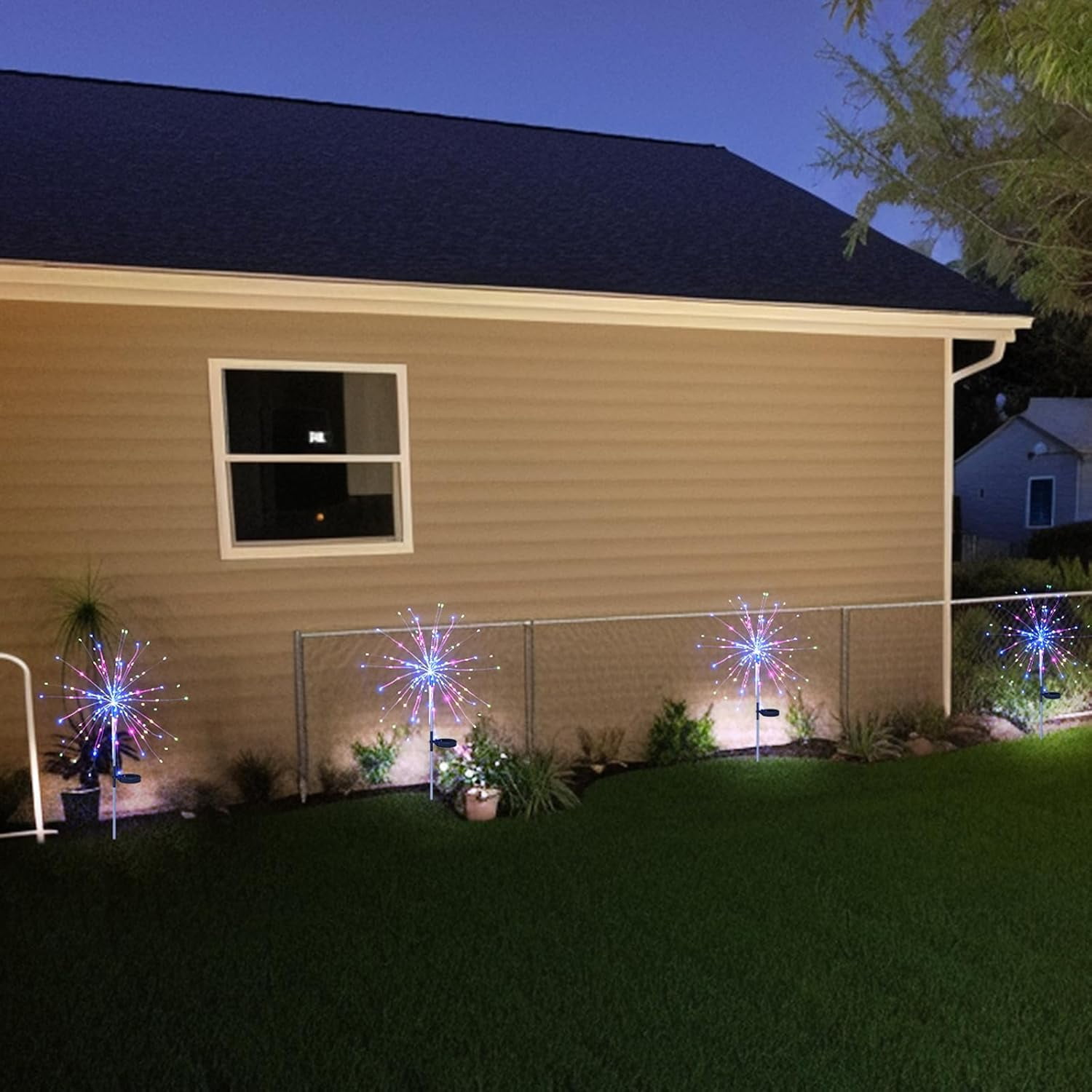 KOMI Solar Fireworks Lights Outdoor: Garden Fairy Light Waterproof for Yard Decorative Outside - LED Sparkler Colorful Lighting Patio House Christmas Decorations 4 Pack