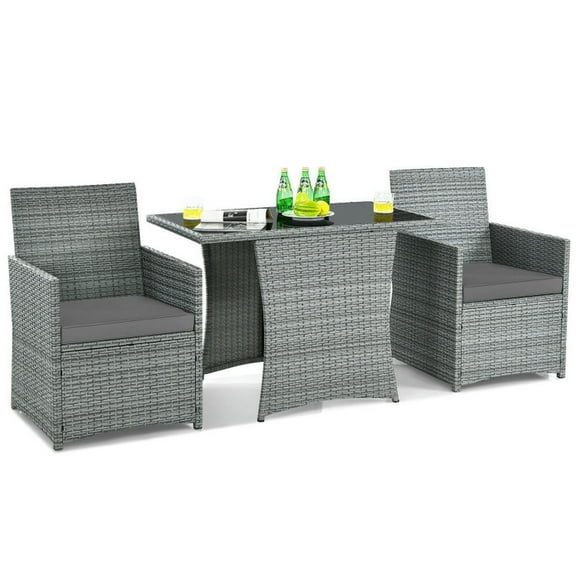 GVN Backyard Furniture Sets,Outdoor Furniture Sets,3 Pieces Patio Rattan Furniture Set with Cushioned Armrest Sofa-Gray